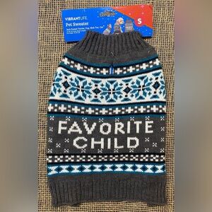 Pet Sweater Size Small Vibrant Life “Favorite Child” NEW Gray Teal White